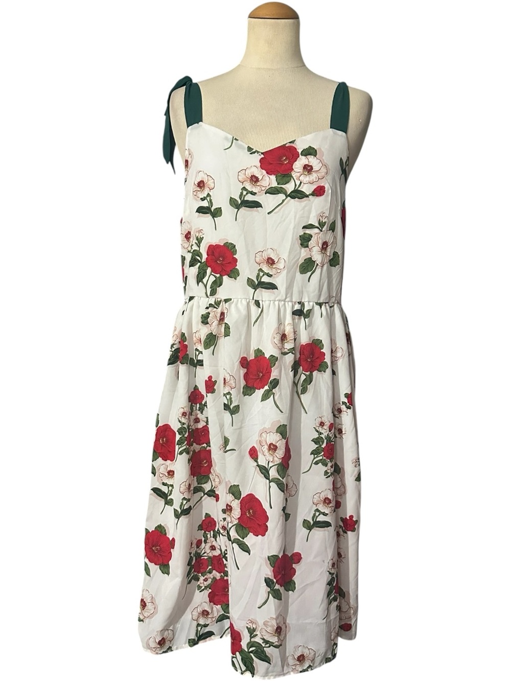 Floral Tie-Shoulder Midi Dress White Floral Size XL